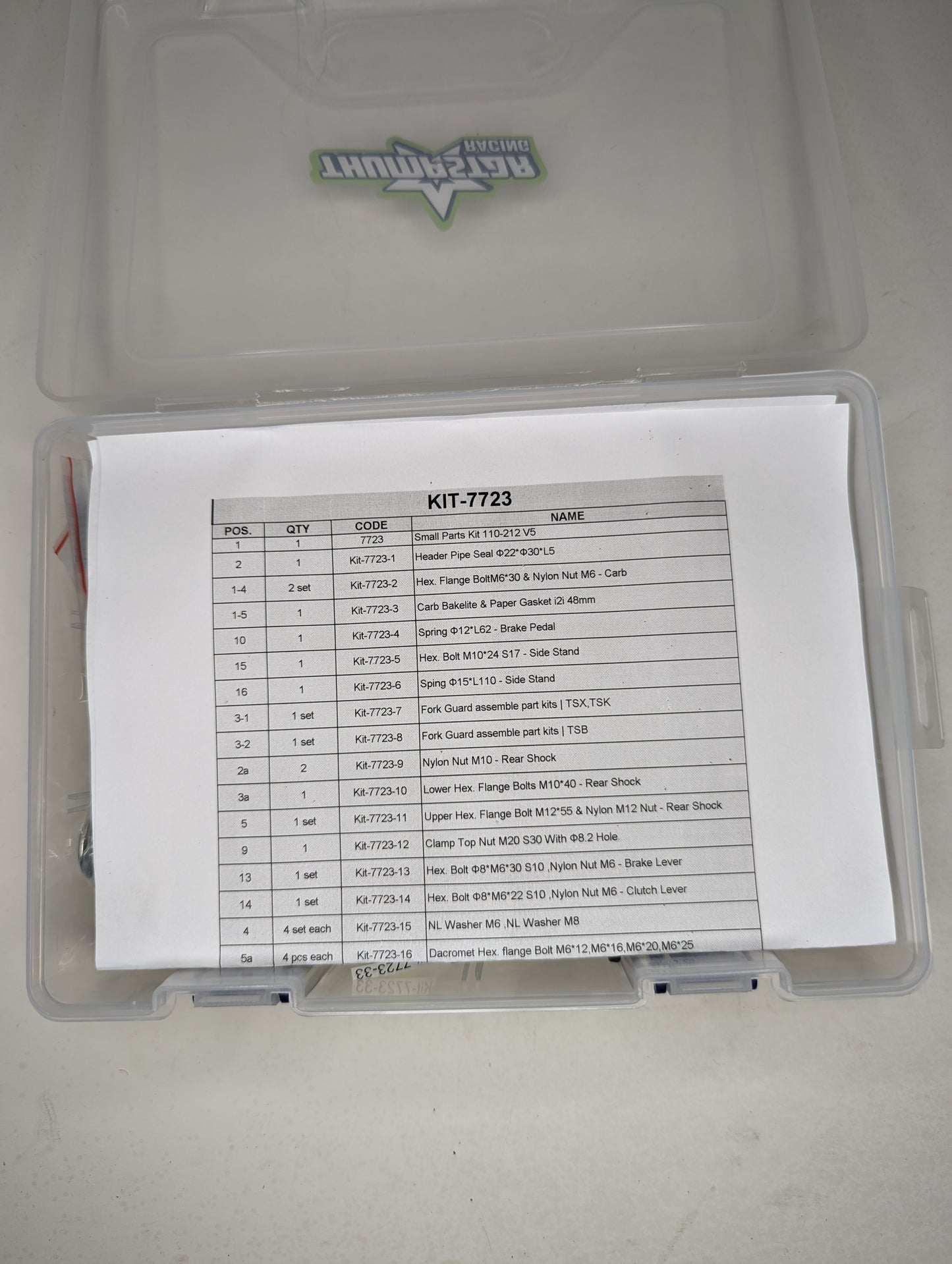 Thumpstar TS-7723 V5 Models Small Parts Service Kit TSK for dirt bikes and off-road motorcycles